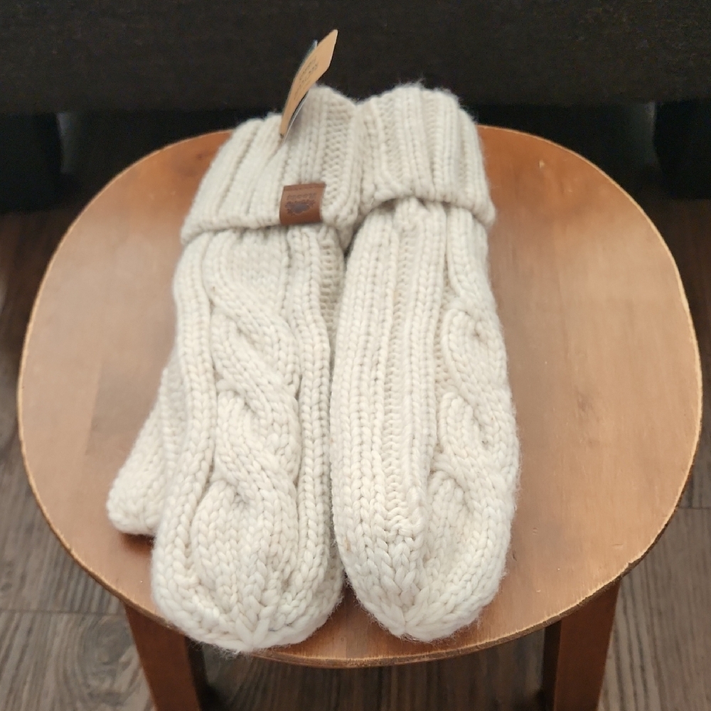 NEW ROOTS Women's Olivia Cable Mittens In Oatmeal Mix ONE SIZE